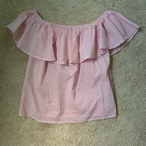 Forever 21 Ruffle Striped Off the Shoulder Top
